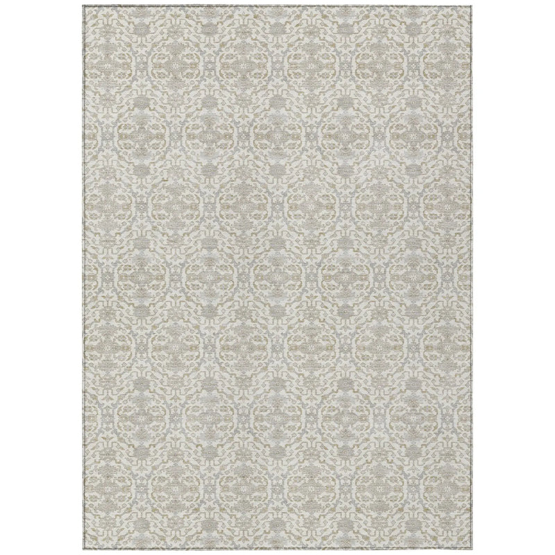 5' X 8' Ivory And Silver Oriental Washable Indoor Outdoor Area Rug Homeroots Outdoor