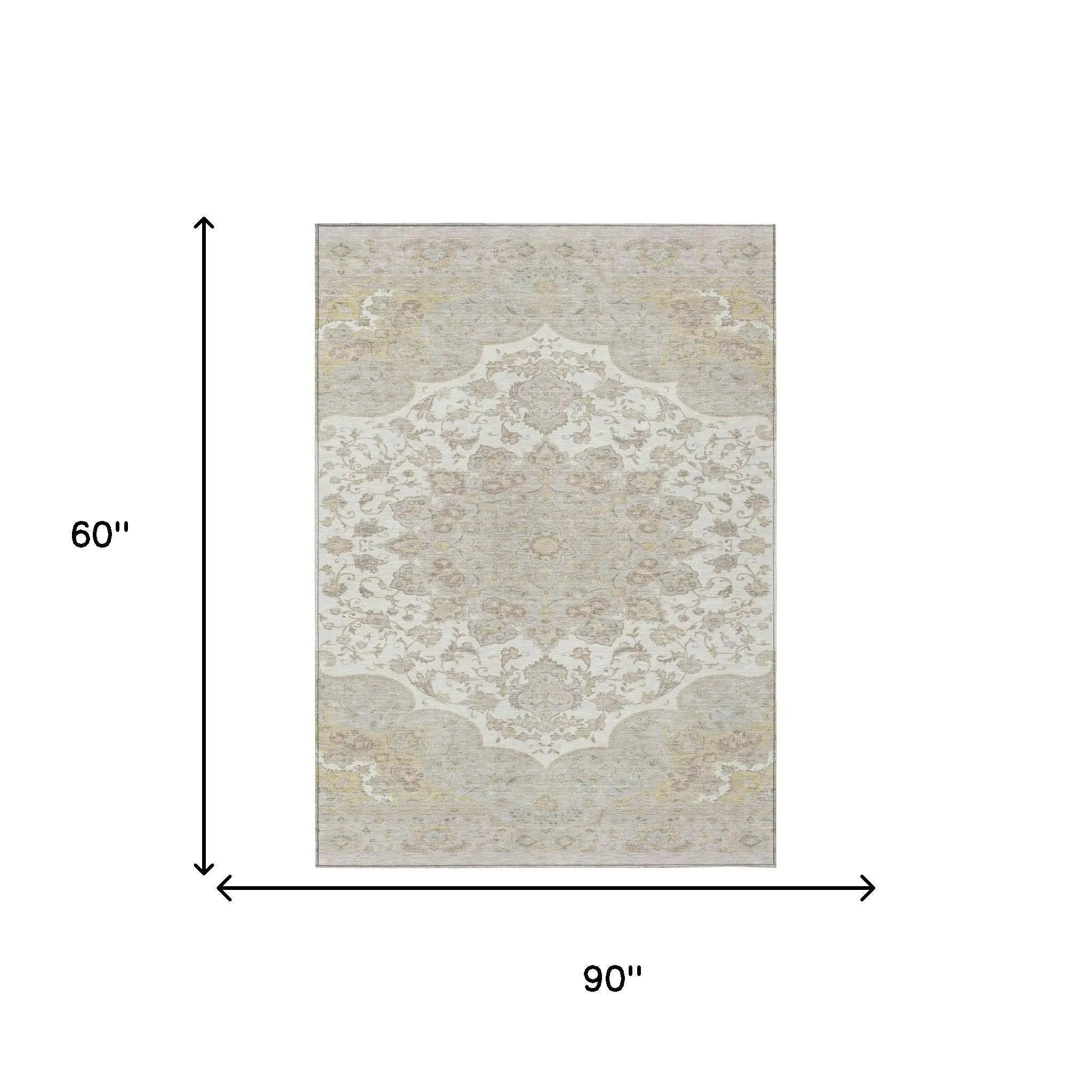 5' X 8' Ivory And Silver Oriental Washable Indoor Outdoor Area Rug Homeroots Outdoor