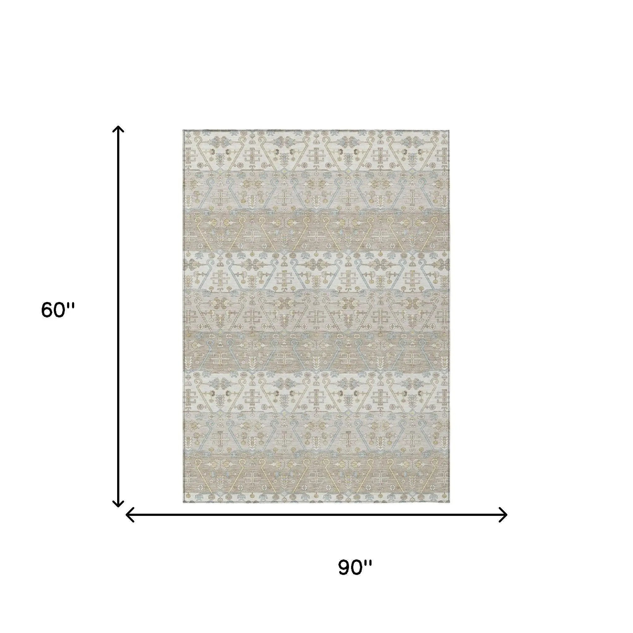 5' X 8' Ivory And Silver Oriental Washable Indoor Outdoor Area Rug Homeroots Outdoor