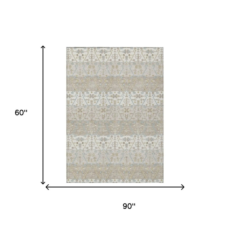 5' X 8' Ivory And Silver Oriental Washable Indoor Outdoor Area Rug Homeroots Outdoor