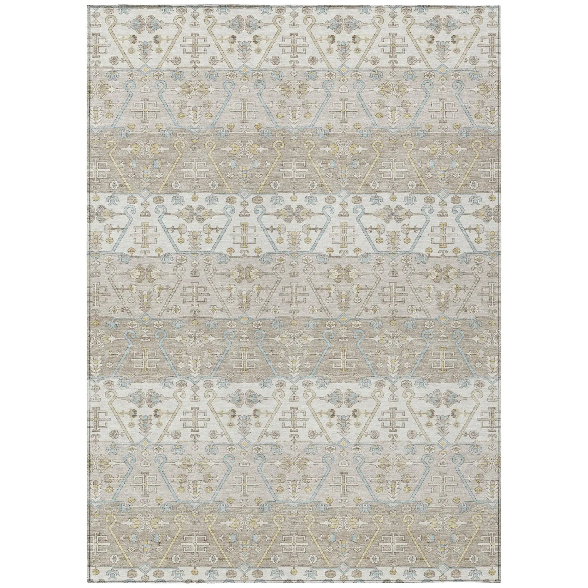 5' X 8' Ivory And Silver Oriental Washable Indoor Outdoor Area Rug Homeroots Outdoor