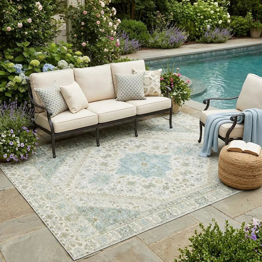 5' X 8' Ivory And Silver Oriental Washable Indoor Outdoor Area Rug Homeroots Outdoor