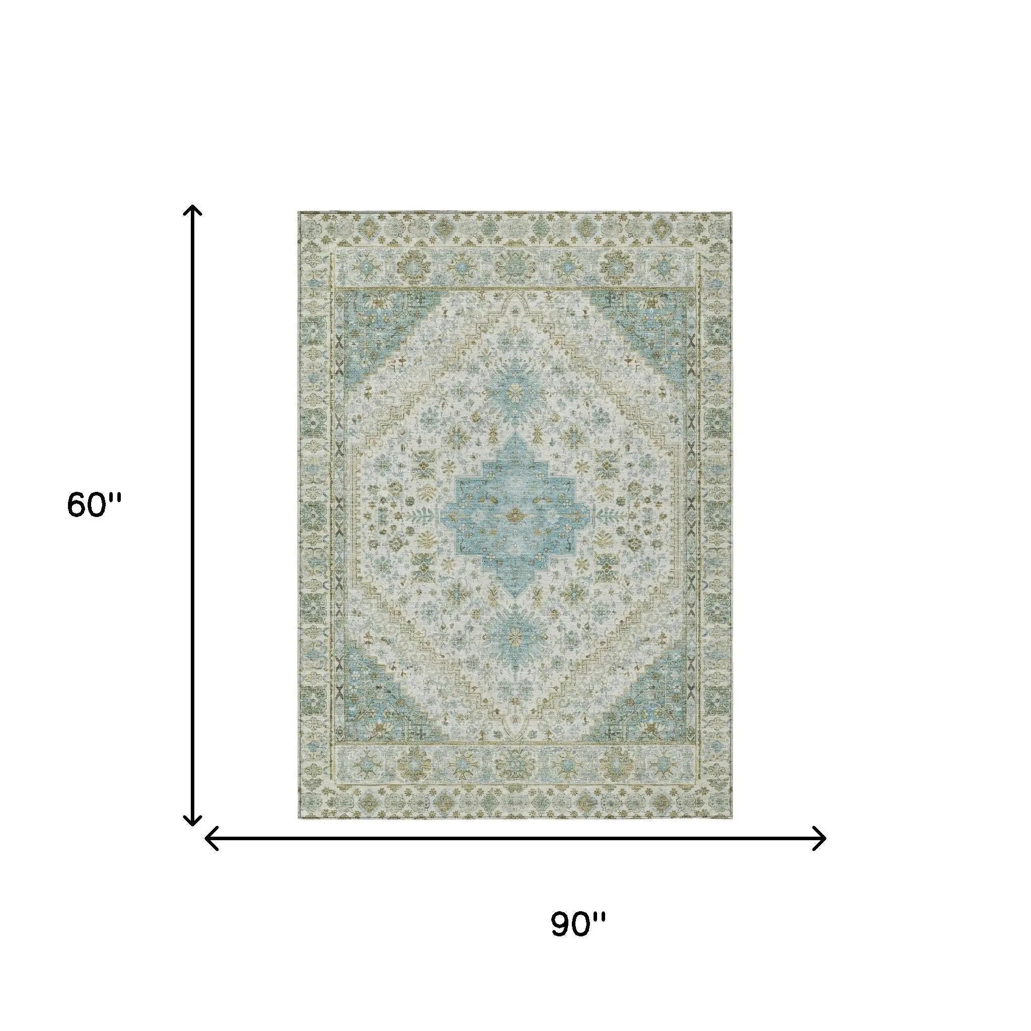 5' X 8' Ivory And Silver Oriental Washable Indoor Outdoor Area Rug Homeroots Outdoor