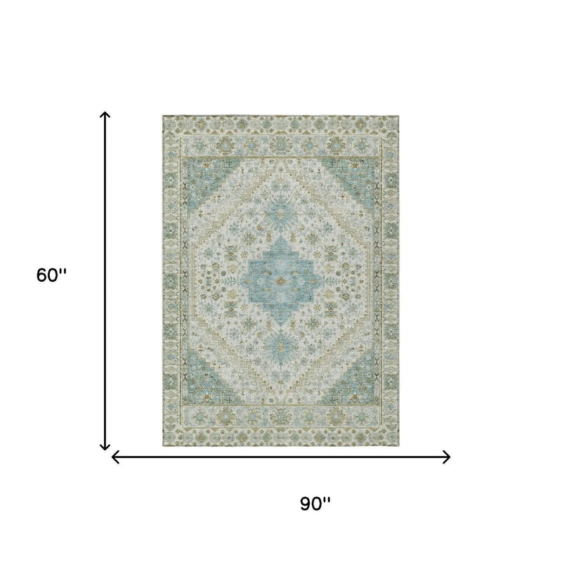 5' X 8' Ivory And Silver Oriental Washable Indoor Outdoor Area Rug Homeroots Outdoor