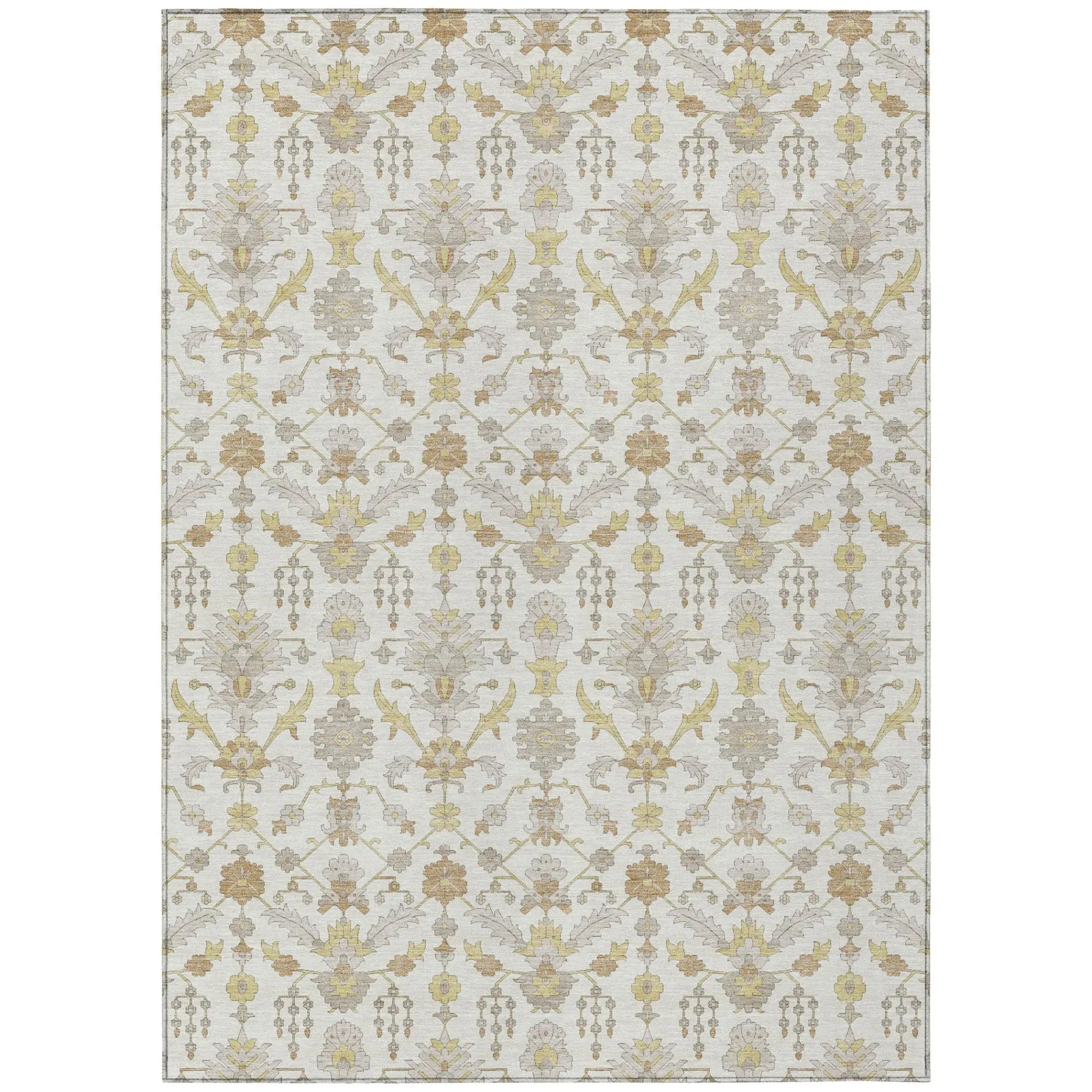 5' X 8' Ivory And Silver Oriental Washable Indoor Outdoor Area Rug Homeroots Outdoor
