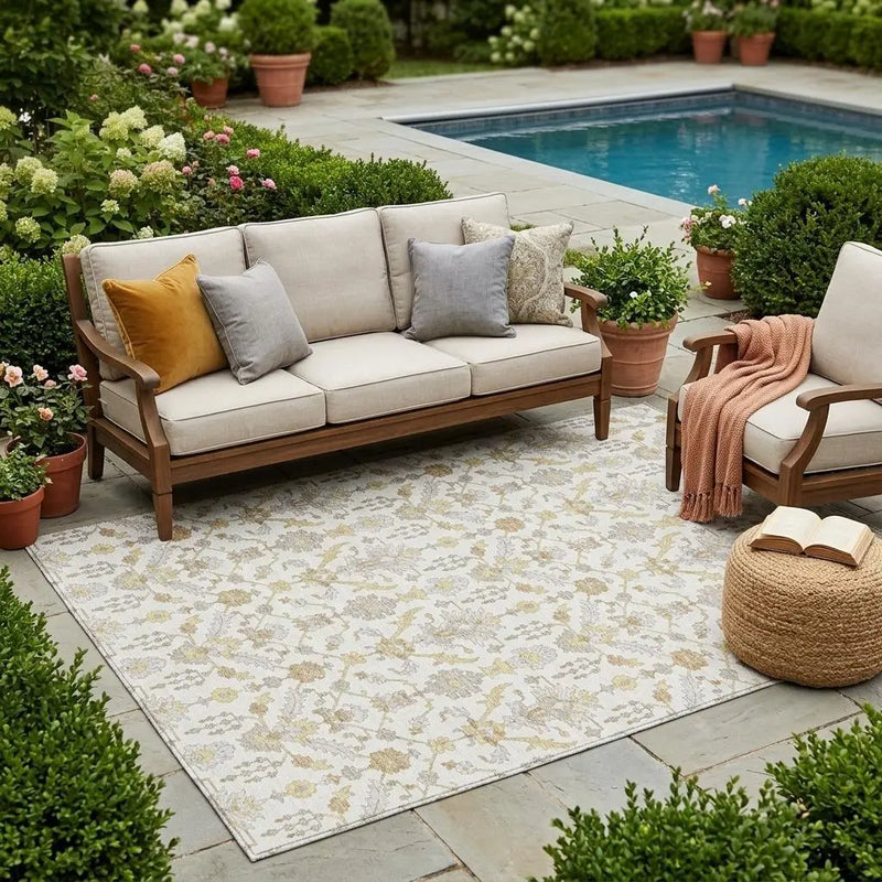 5' X 8' Ivory And Silver Oriental Washable Indoor Outdoor Area Rug Homeroots Outdoor