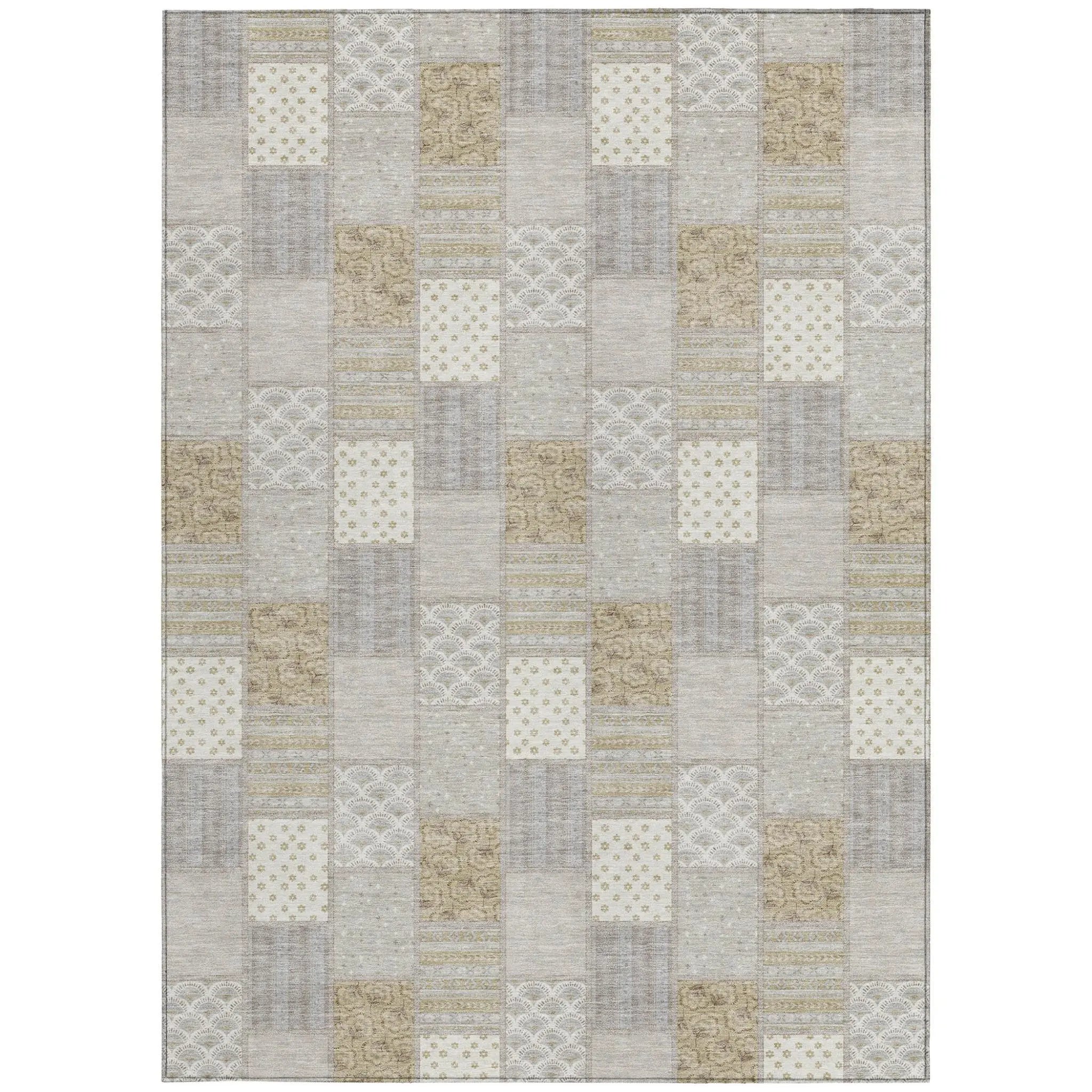 5' X 8' Ivory And Silver Patchwork Washable Indoor Outdoor Area Rug Homeroots Outdoor