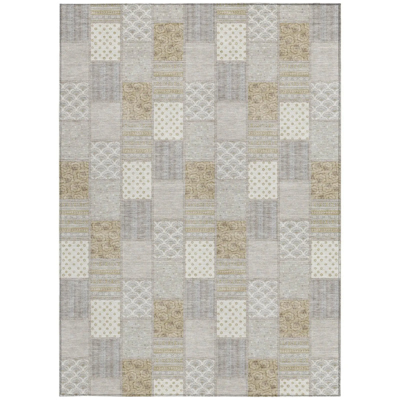 5' X 8' Ivory And Silver Patchwork Washable Indoor Outdoor Area Rug Homeroots Outdoor