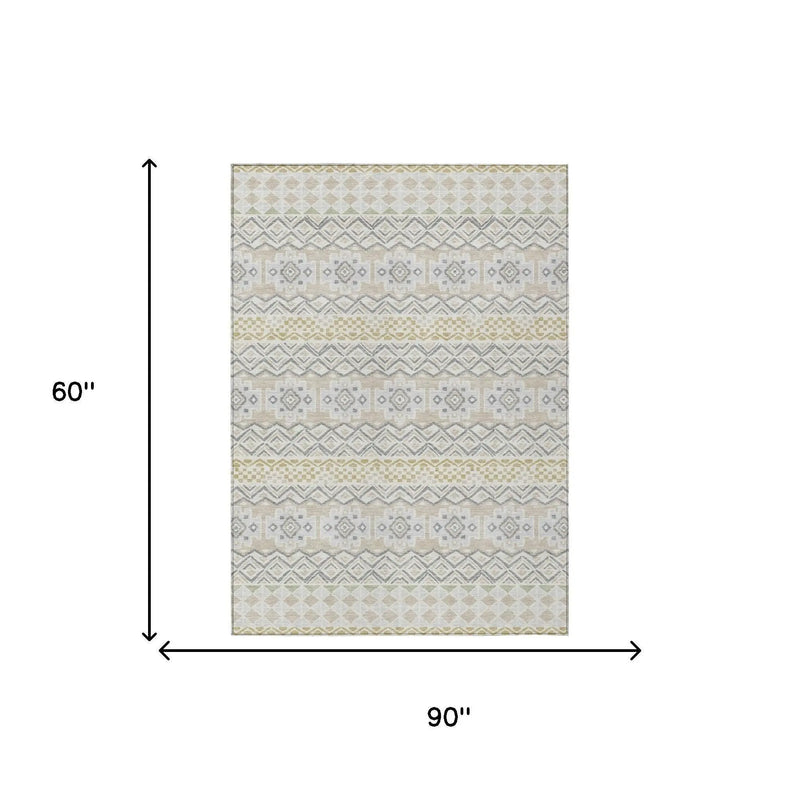 5' X 8' Ivory And Silver Striped Washable Indoor Outdoor Area Rug Homeroots Outdoor
