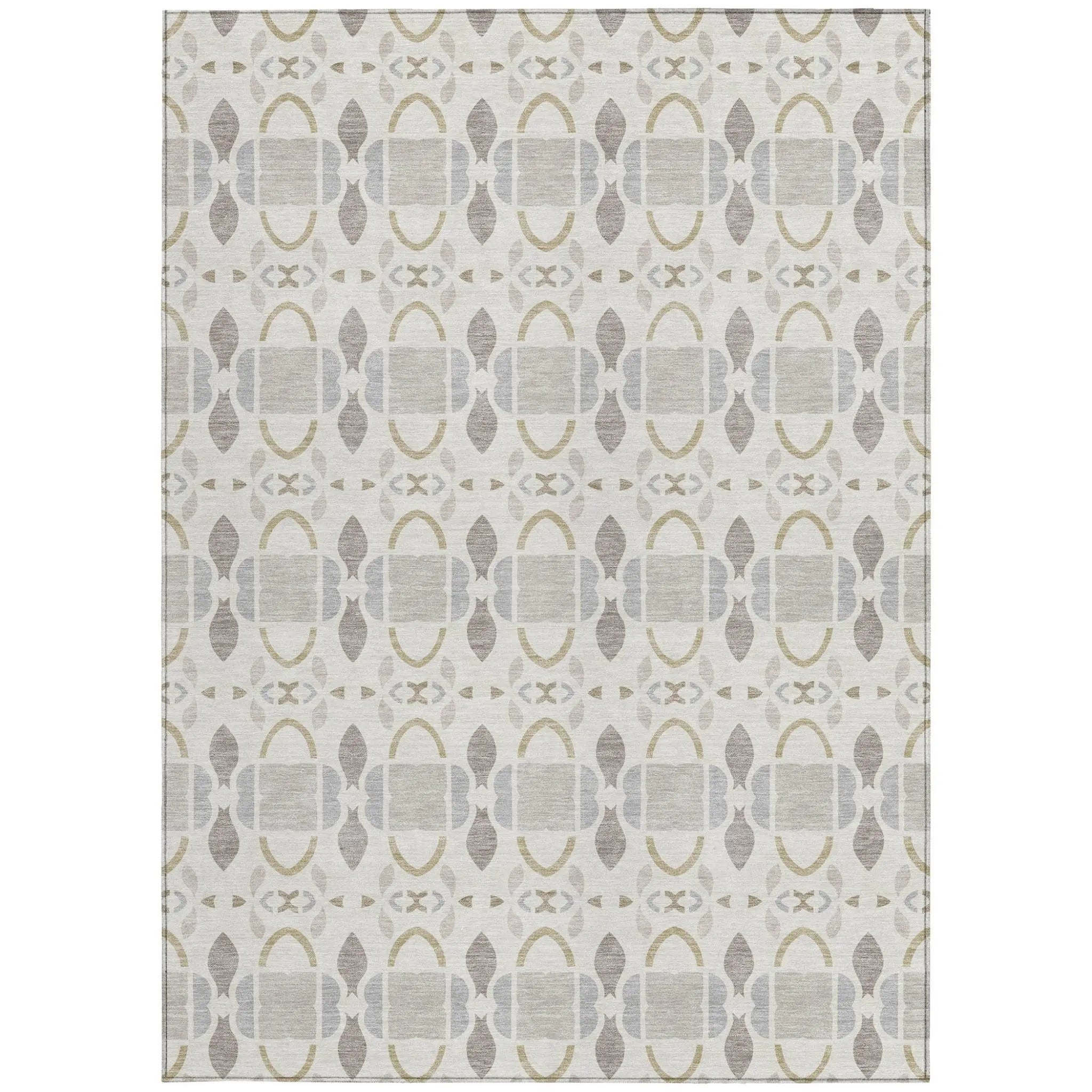 5' X 8' Ivory And Silver Striped Washable Indoor Outdoor Area Rug Homeroots Outdoor