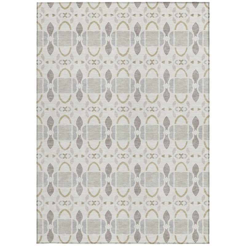 5' X 8' Ivory And Silver Striped Washable Indoor Outdoor Area Rug Homeroots Outdoor