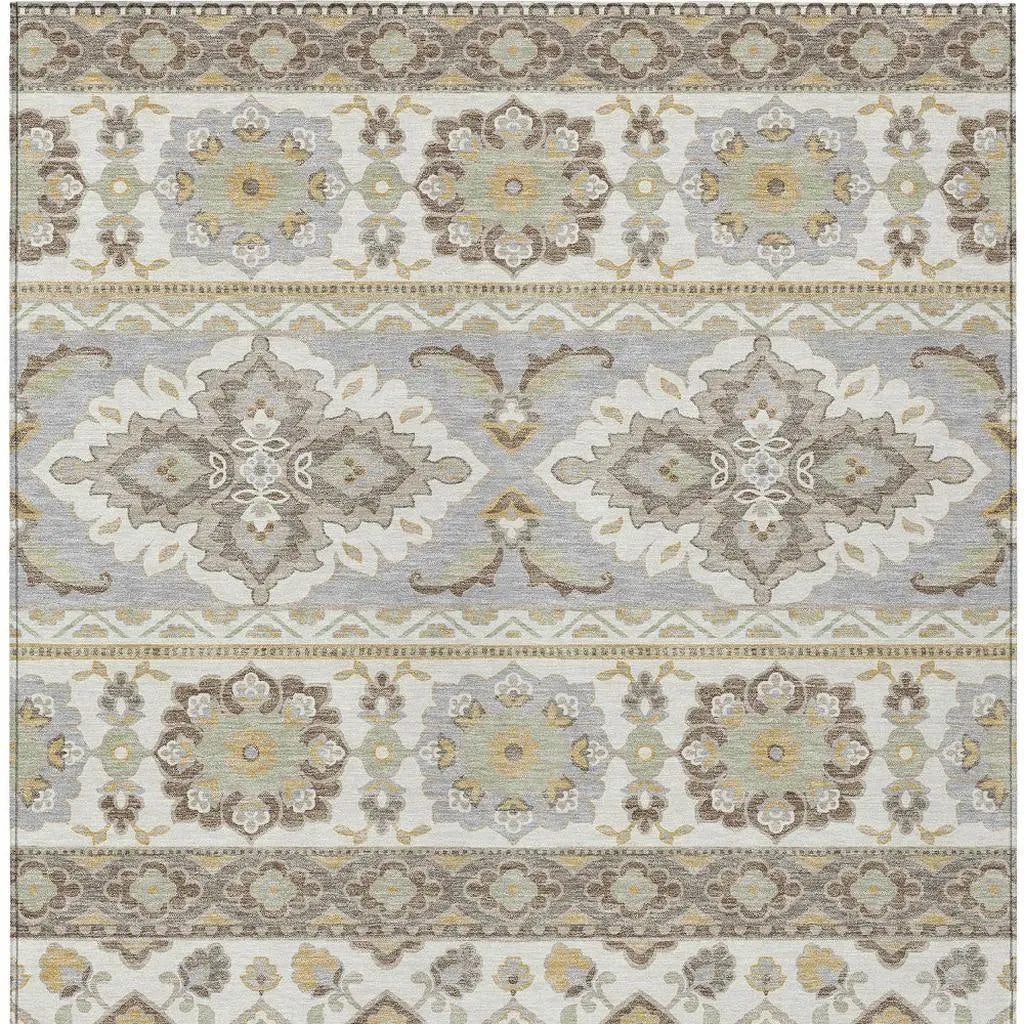 5' X 8' Ivory And Silver Tribal Washable Indoor Outdoor Area Rug Homeroots Outdoor