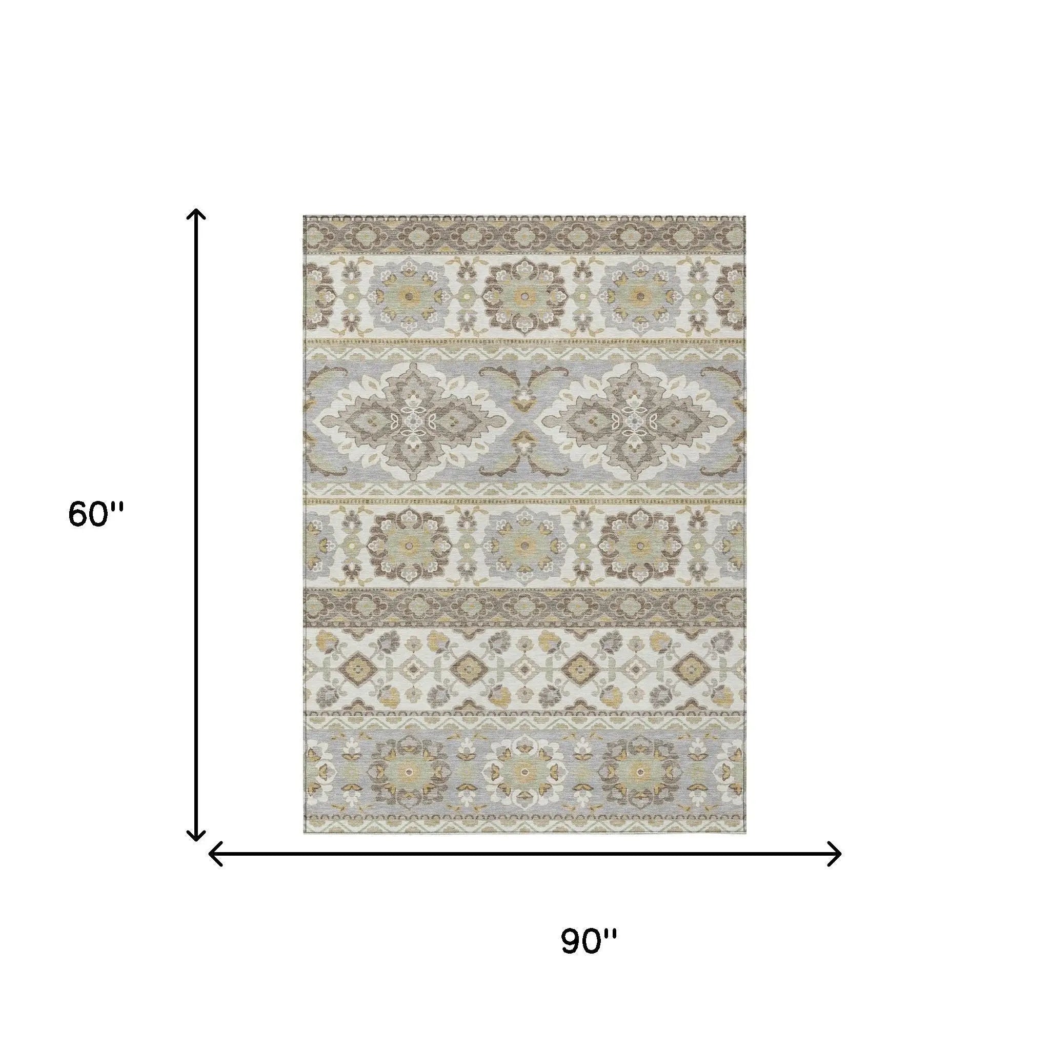 5' X 8' Ivory And Silver Tribal Washable Indoor Outdoor Area Rug Homeroots Outdoor