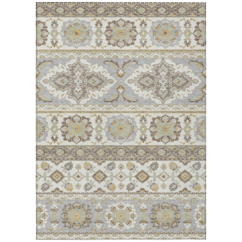 5' X 8' Ivory And Silver Tribal Washable Indoor Outdoor Area Rug Homeroots Outdoor