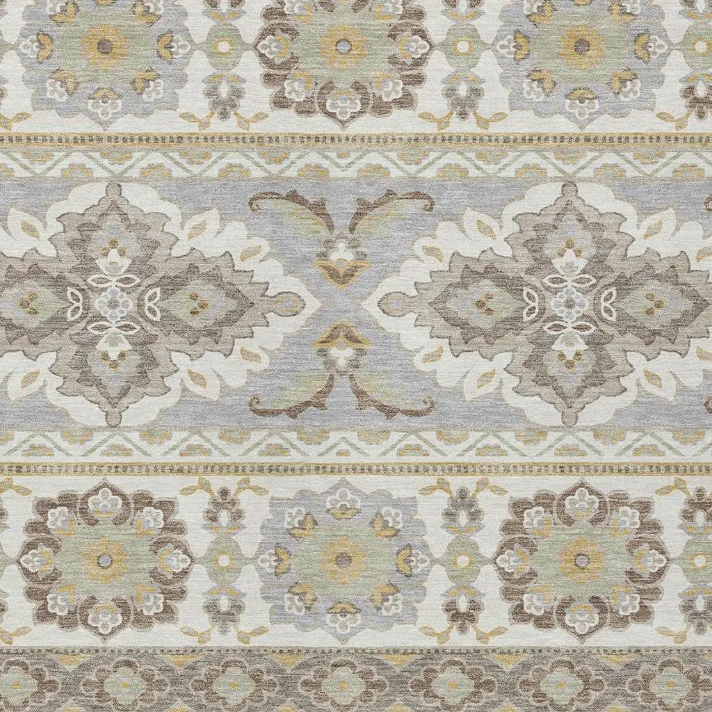 5' X 8' Ivory And Silver Tribal Washable Indoor Outdoor Area Rug Homeroots Outdoor
