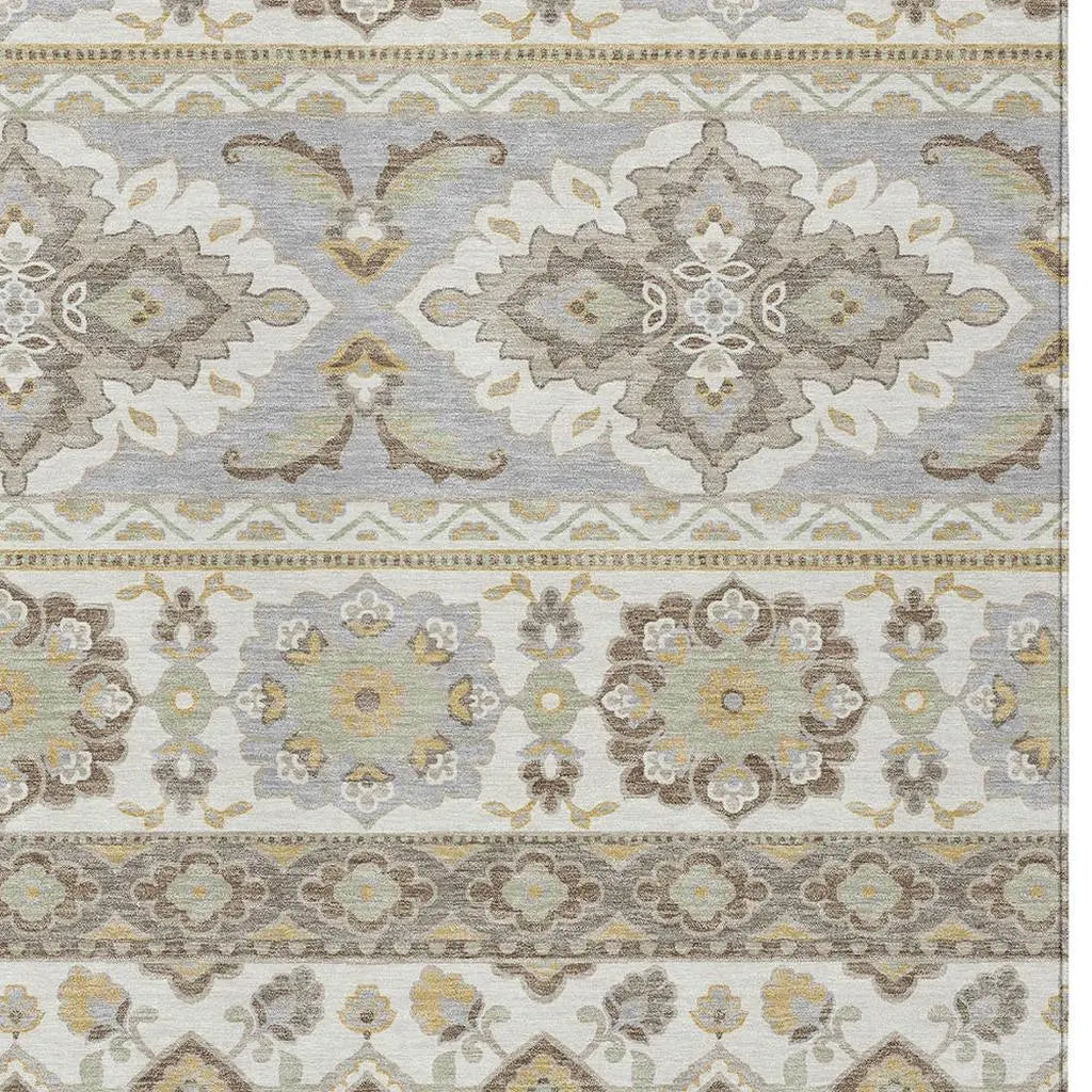 5' X 8' Ivory And Silver Tribal Washable Indoor Outdoor Area Rug Homeroots Outdoor