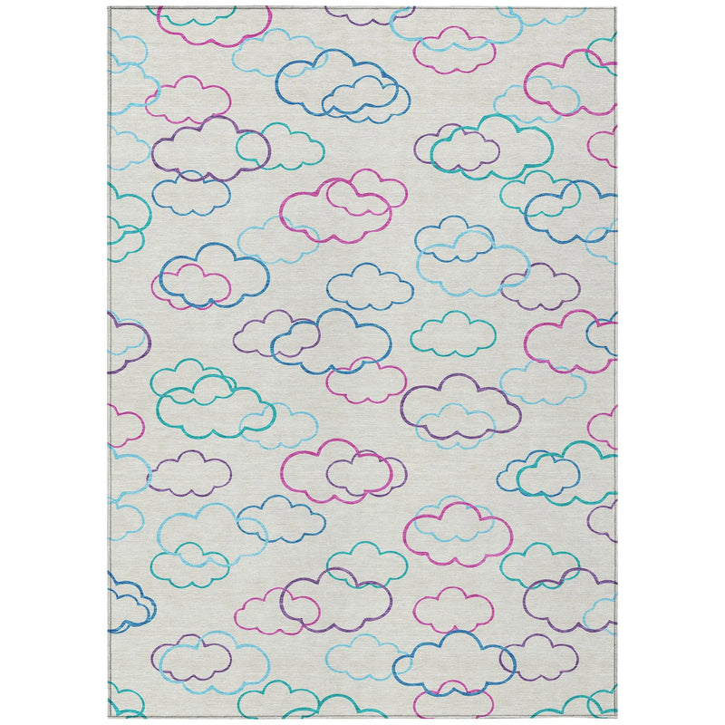 5' X 8' Ivory And Sky Blue Abstract Washable Indoor Outdoor Area Rug Homeroots Outdoor