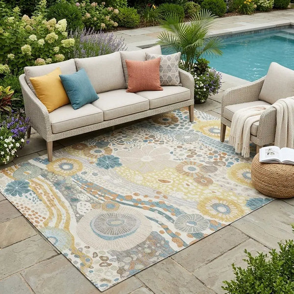 5' X 8' Ivory And Sky Blue Floral Washable Indoor Outdoor Area Rug Homeroots Outdoor