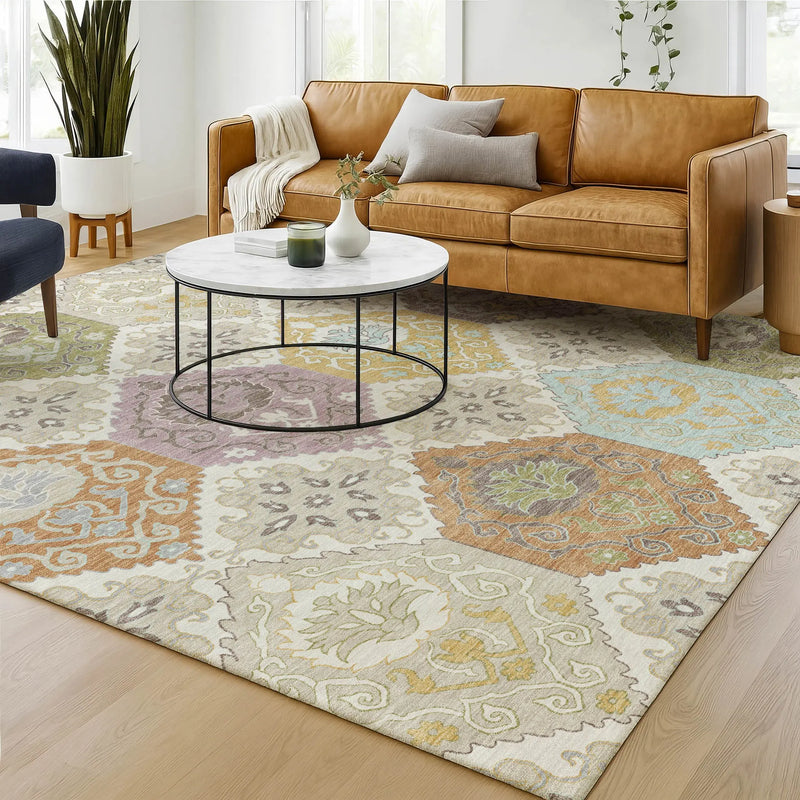 5' X 8' Ivory And Sky Blue Geometric Washable Indoor Outdoor Area Rug Homeroots Outdoor