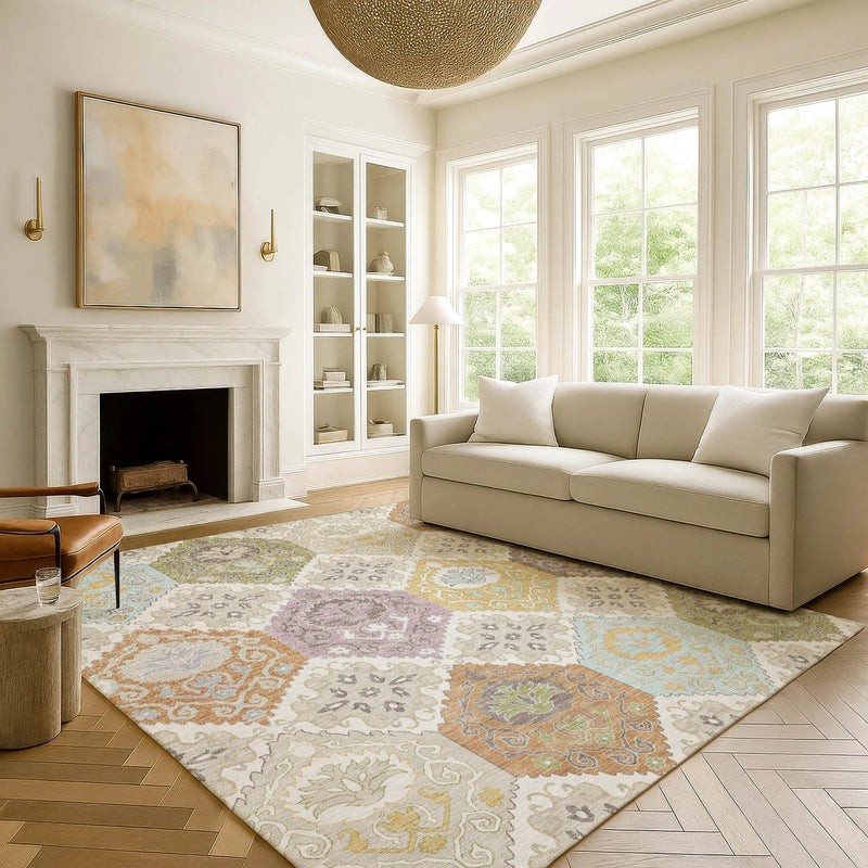 5' X 8' Ivory And Sky Blue Geometric Washable Indoor Outdoor Area Rug Homeroots Outdoor