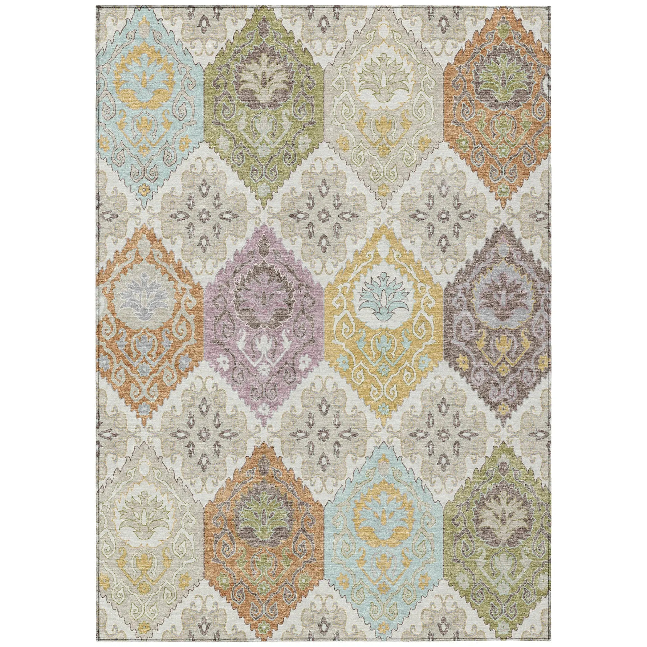 5' X 8' Ivory And Sky Blue Geometric Washable Indoor Outdoor Area Rug Homeroots Outdoor