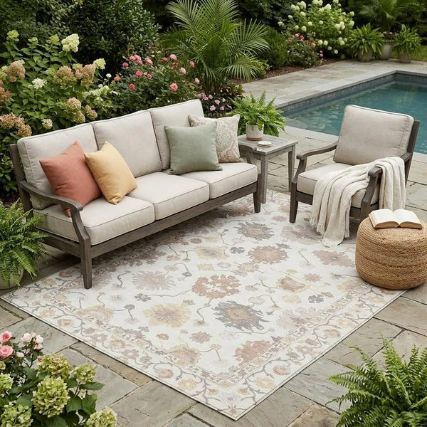 5' X 8' Ivory And Sky Blue Oriental Washable Indoor Outdoor Area Rug Homeroots Outdoor