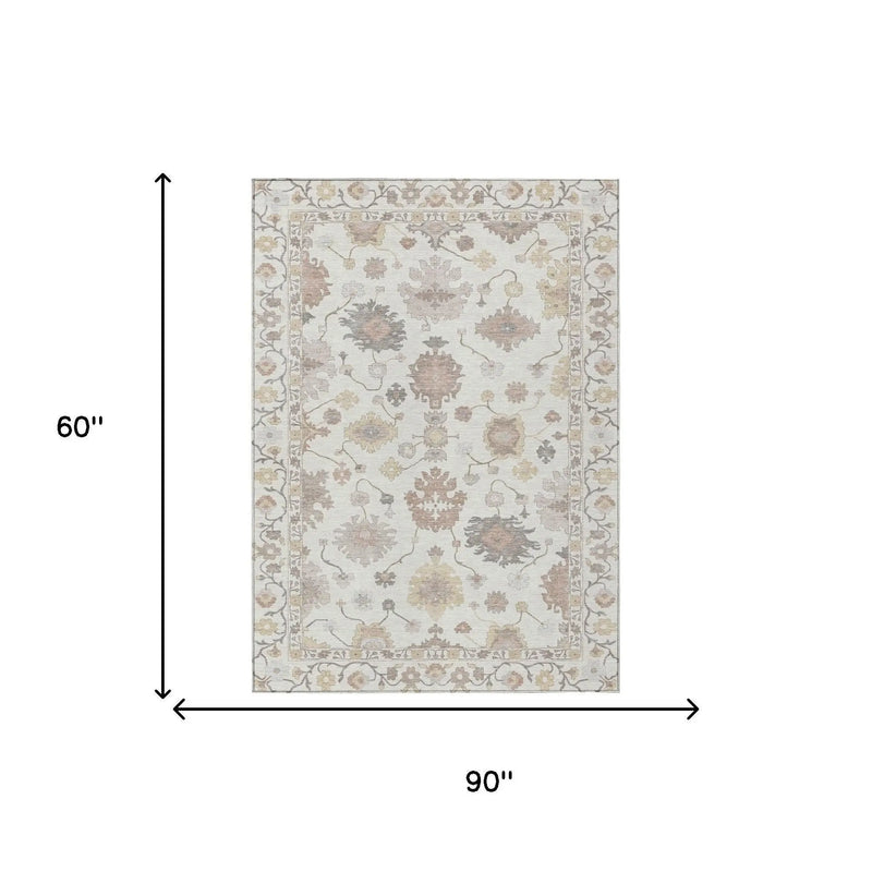 5' X 8' Ivory And Sky Blue Oriental Washable Indoor Outdoor Area Rug Homeroots Outdoor