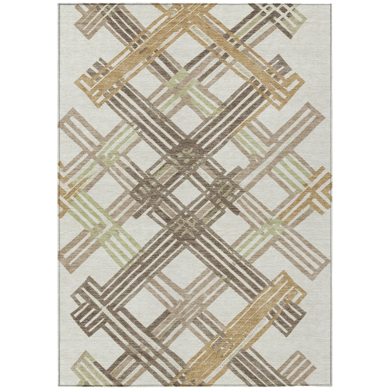 5' X 8' Ivory And Taupe Geometric Washable Indoor Outdoor Area Rug Homeroots Outdoor