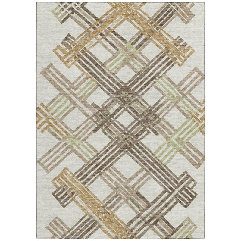 5' X 8' Ivory And Taupe Geometric Washable Indoor Outdoor Area Rug Homeroots Outdoor