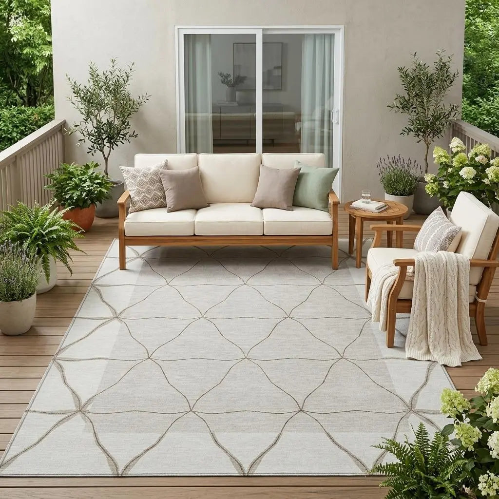 5' X 8' Ivory And Taupe Geometric Washable Indoor Outdoor Area Rug Homeroots Outdoor