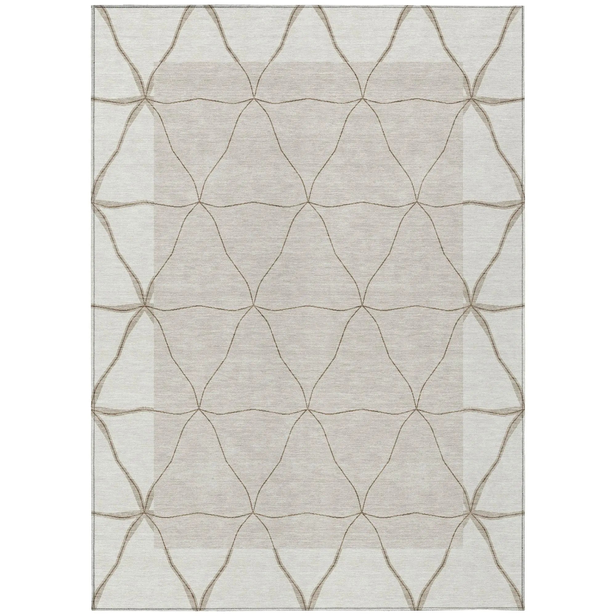 5' X 8' Ivory And Taupe Geometric Washable Indoor Outdoor Area Rug Homeroots Outdoor