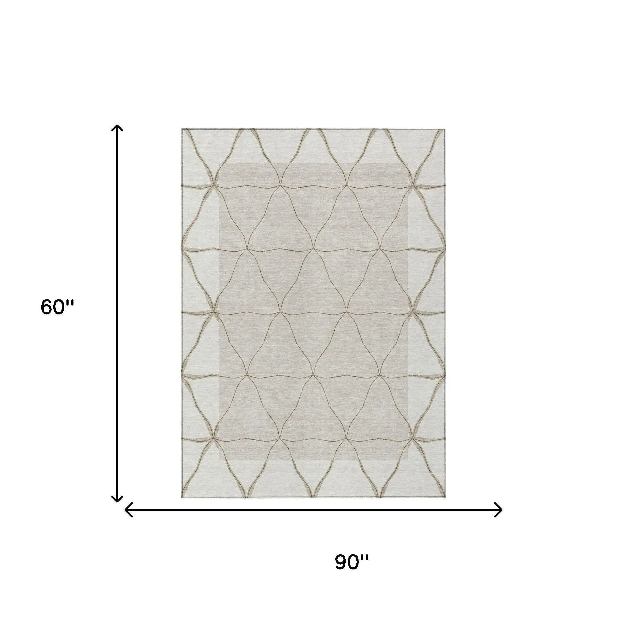 5' X 8' Ivory And Taupe Geometric Washable Indoor Outdoor Area Rug Homeroots Outdoor