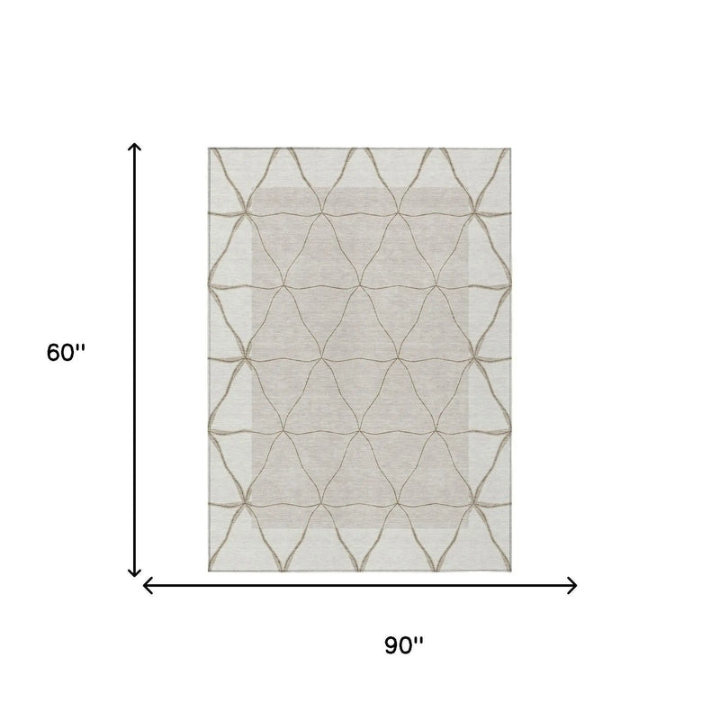 5' X 8' Ivory And Taupe Geometric Washable Indoor Outdoor Area Rug Homeroots Outdoor