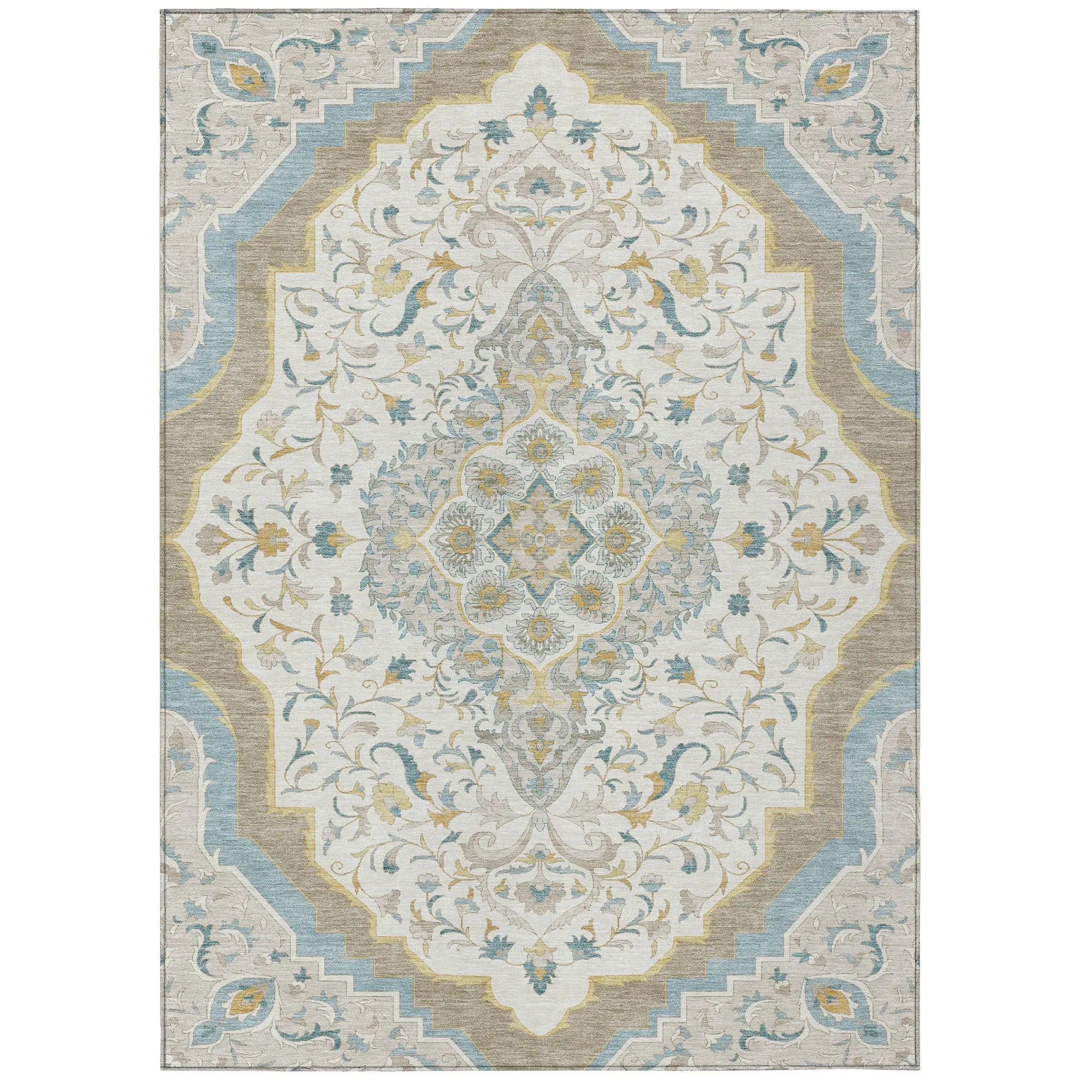 5' X 8' Ivory And Taupe Medallion Washable Indoor Outdoor Area Rug Homeroots Outdoor