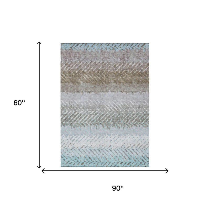 5' X 8' Ivory And Taupe Striped Washable Indoor Outdoor Area Rug Homeroots Outdoor