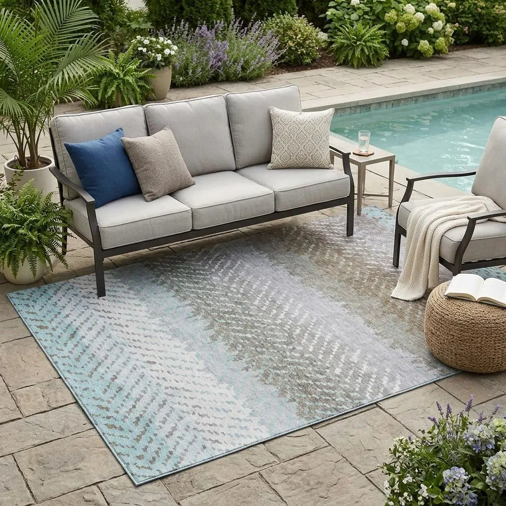 5' X 8' Ivory And Taupe Striped Washable Indoor Outdoor Area Rug Homeroots Outdoor