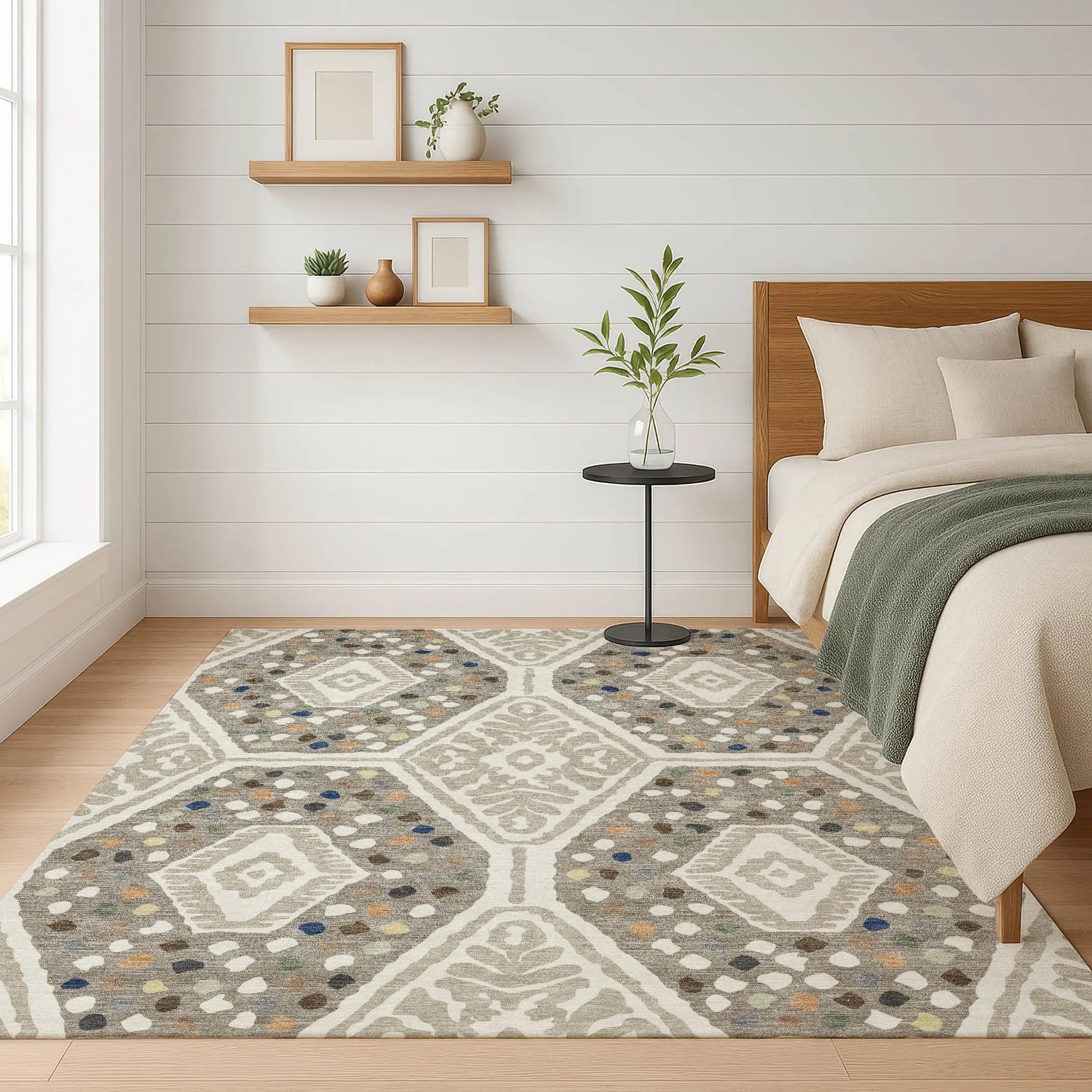 5' X 8' Ivory And Taupe Tribal Washable Indoor Outdoor Area Rug Homeroots Outdoor