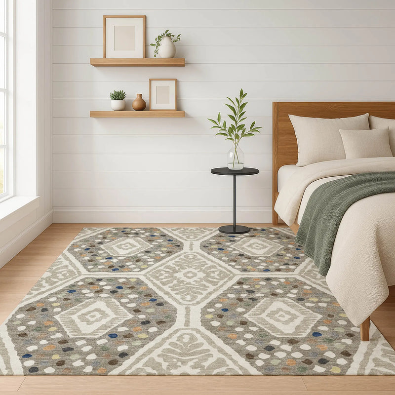5' X 8' Ivory And Taupe Tribal Washable Indoor Outdoor Area Rug Homeroots Outdoor