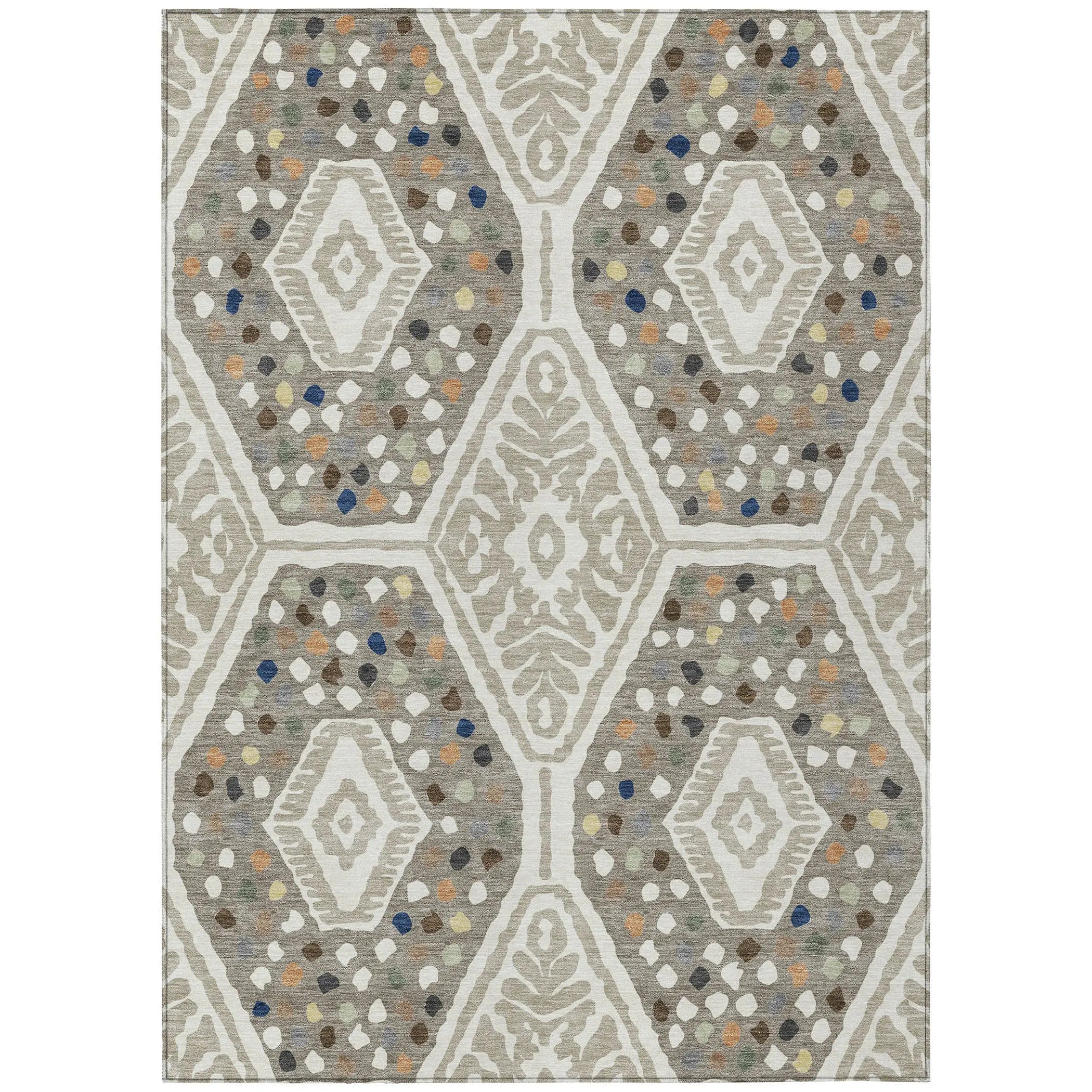 5' X 8' Ivory And Taupe Tribal Washable Indoor Outdoor Area Rug Homeroots Outdoor
