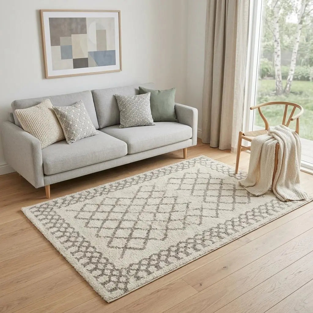 5' X 8' Ivory And Taupe Wool Geometric Hand Knotted Area Rug Homeroots Home Decor