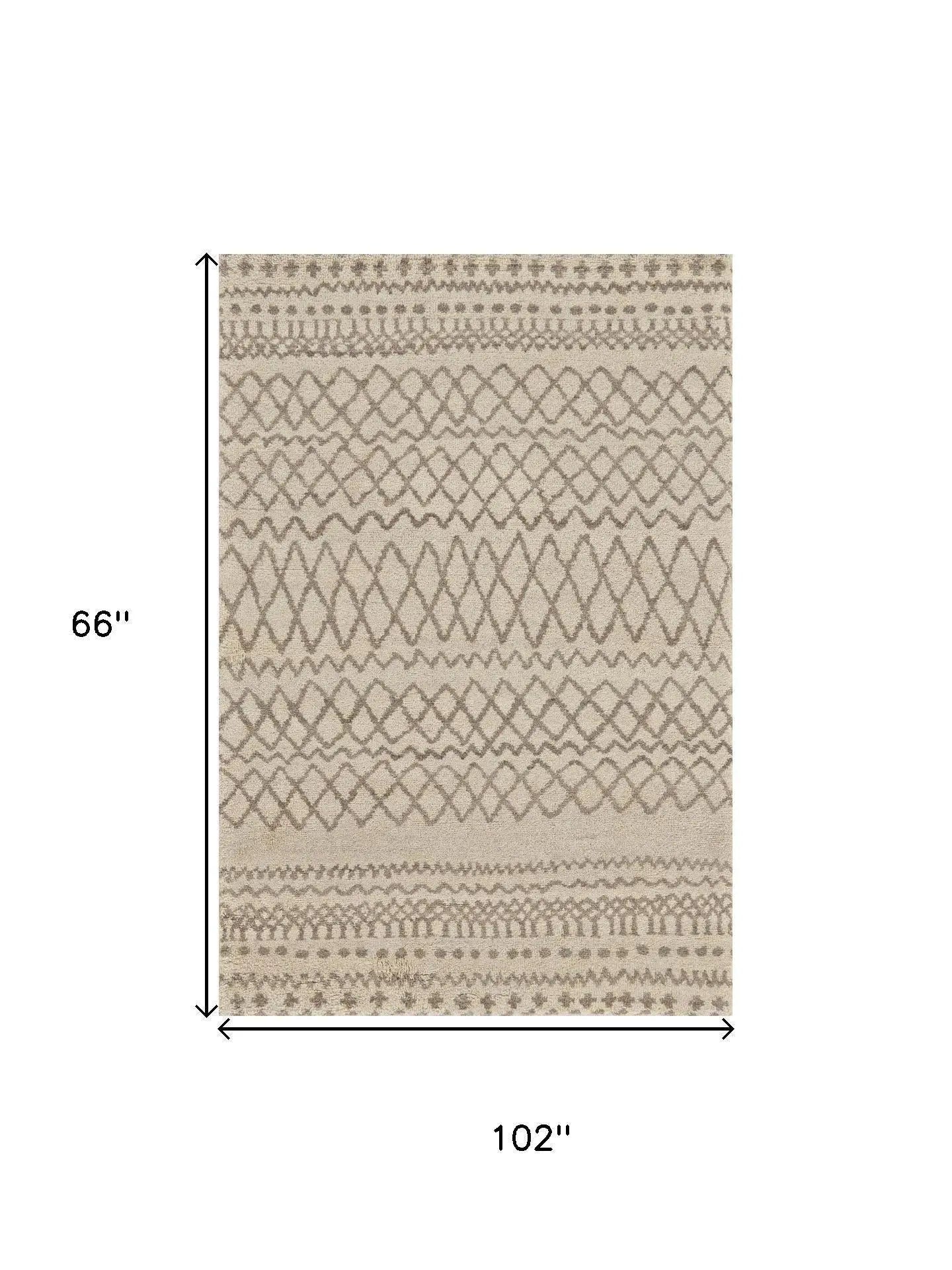 5' X 8' Ivory And Taupe Wool Geometric Hand Knotted Area Rug Homeroots Home Decor