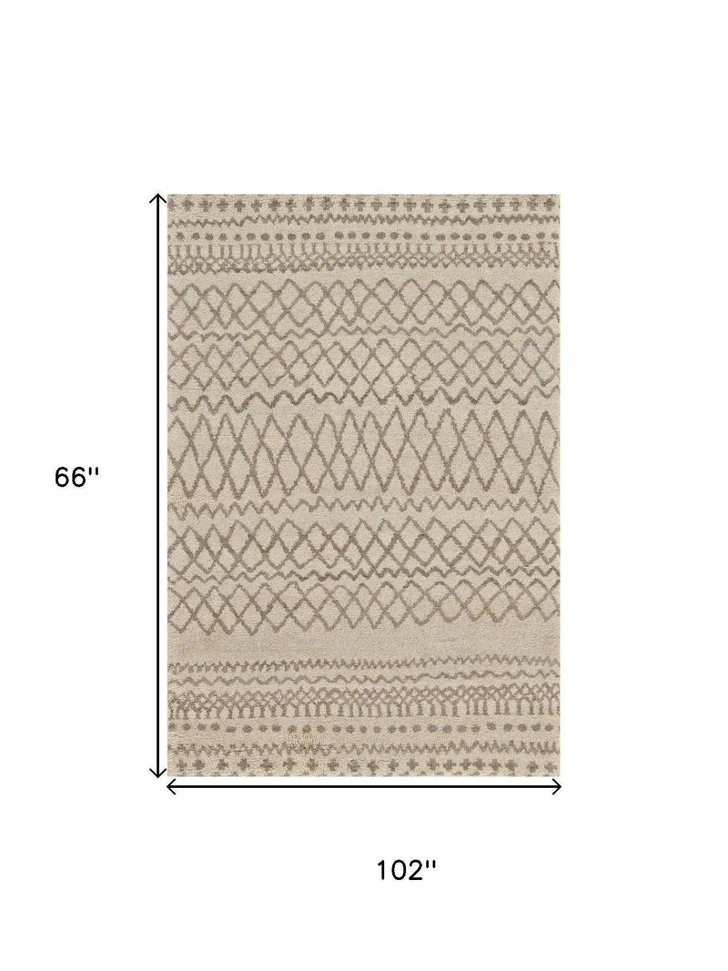 5' X 8' Ivory And Taupe Wool Geometric Hand Knotted Area Rug Homeroots Home Decor