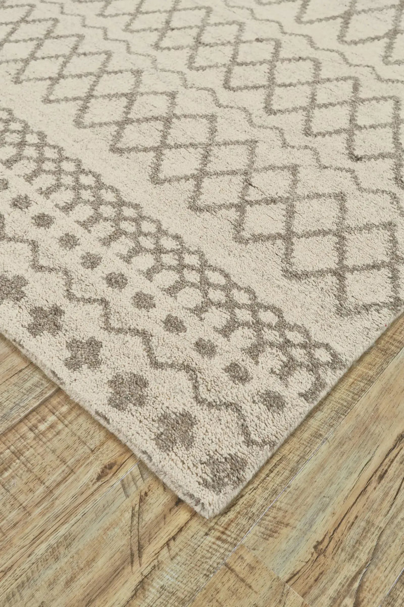 5' X 8' Ivory And Taupe Wool Geometric Hand Knotted Area Rug Homeroots Home Decor