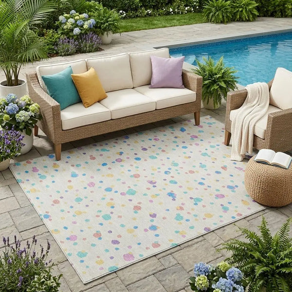 5' X 8' Ivory And Teal Blue Geometric Washable Indoor Outdoor Area Rug Homeroots Outdoor