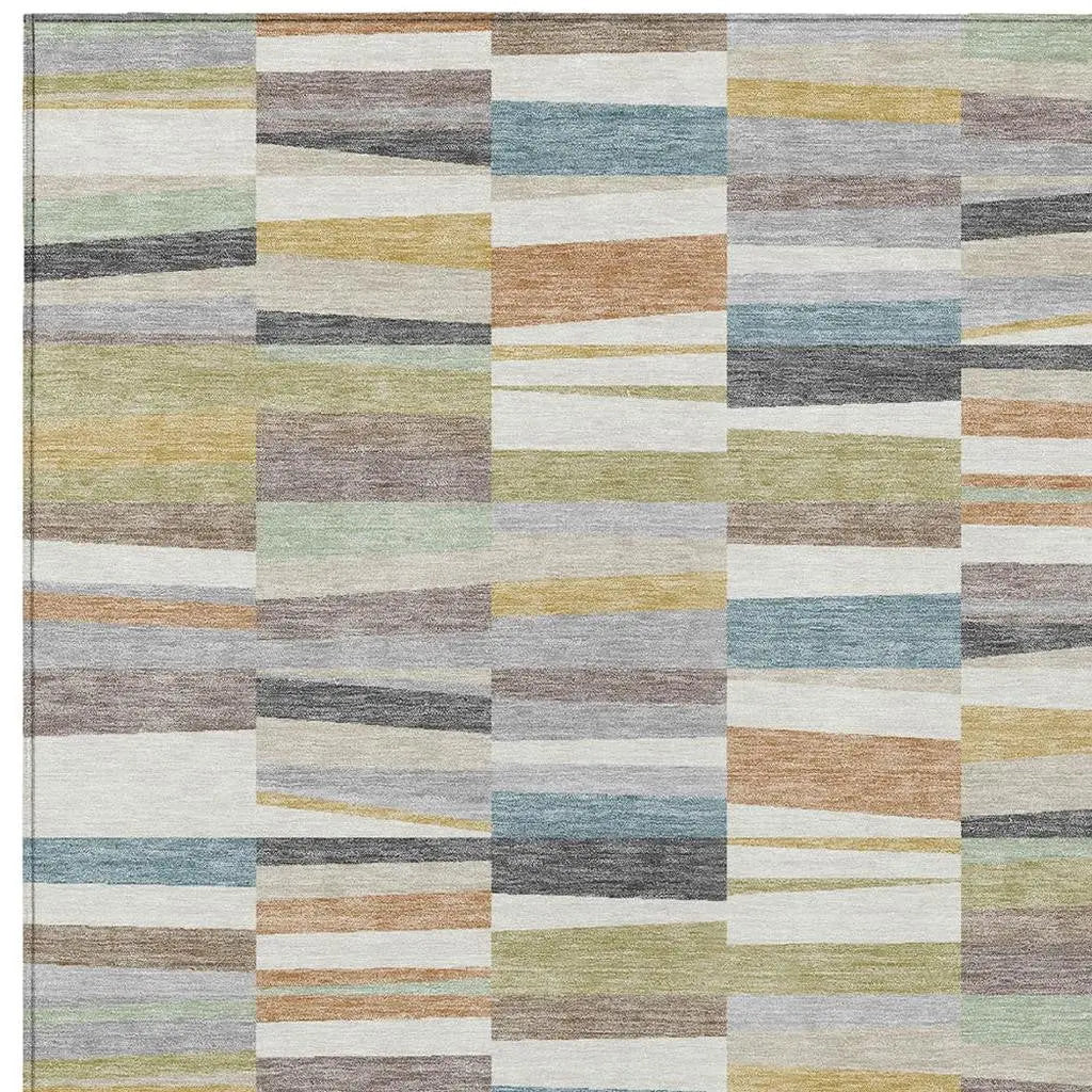 5' X 8' Ivory And Teal Blue Striped Washable Indoor Outdoor Area Rug Homeroots Outdoor