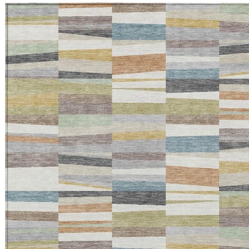 5' X 8' Ivory And Teal Blue Striped Washable Indoor Outdoor Area Rug Homeroots Outdoor
