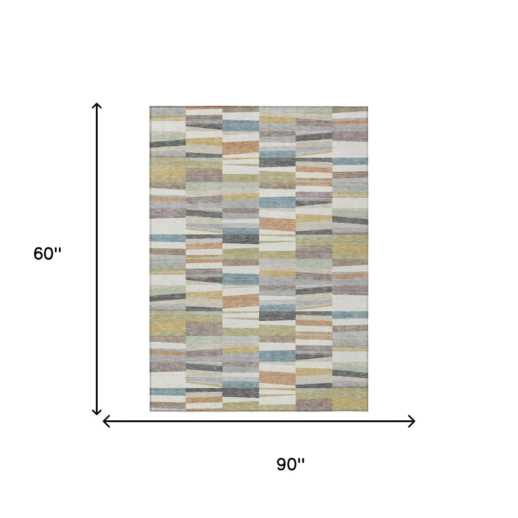 5' X 8' Ivory And Teal Blue Striped Washable Indoor Outdoor Area Rug Homeroots Outdoor