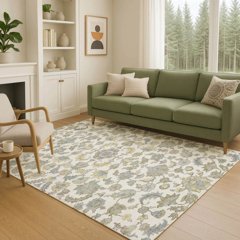 5' X 8' Ivory And Wheat Floral Medallion Washable Indoor Outdoor Area Rug Homeroots Outdoor