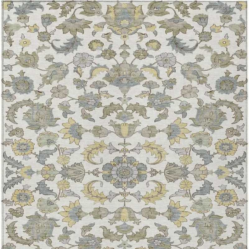 5' X 8' Ivory And Wheat Floral Medallion Washable Indoor Outdoor Area Rug Homeroots Outdoor