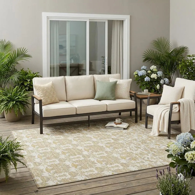 5' X 8' Ivory And Wheat Floral Washable Indoor Outdoor Area Rug Homeroots Outdoor